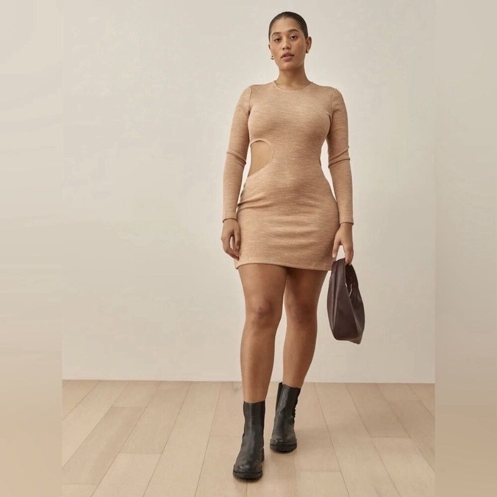 Reformation Tracey Dress Women’s XS Ribbed Knit Cutout Long Sleeve Bodycon NWT